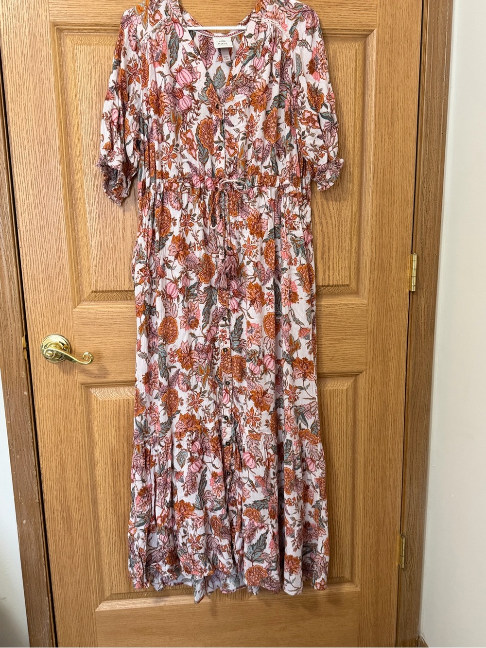 Knox rose Floral Puff-Sleeve Maxi Dress in Rust & Pink